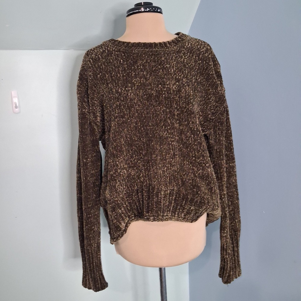 Aeropostale Brown Chenille Crewneck Sweater Olive Knit Top NWT Medium